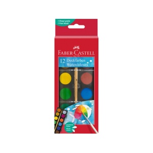 Acuarele pastilă 24 mm + pensulă Faber-Castell 12 culori/set