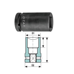 Cap cheie tubulara de impact OZAT 3/4" 4 laturi, scurt 1" L46mm