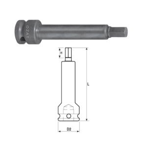 Cap cheie tubulara de impact OZAT 3/4" cu profil hexagon exterior, o piesa, lung 24mm L150mm