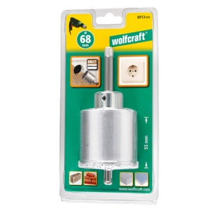 Carota diamantata cu acoperire tungsten Wolfcraft 8913000, diametru D 68 mm, adancime de taiere 55 mm, cu ax hexagonal si burghiu de centrare HM, D 8 mm - Img 4