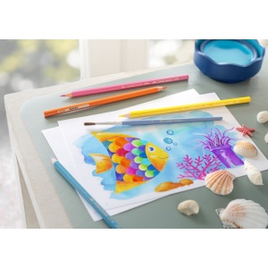 Creioane colorate hexagonale acuarelă + pensulă Faber-Castell 12 culori/set - Img 3