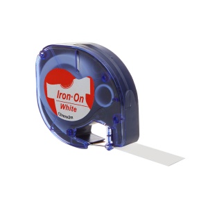 Etichete haine Iron-On 12mm x 2m rosu alb compatibile Dymo 18769 S0718850 18773 18777, functioneaza si cu imprimanta AIMO P12