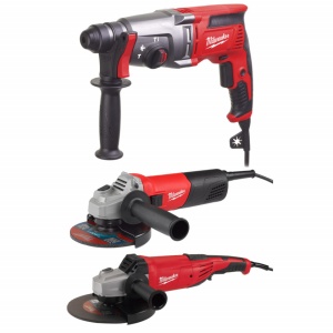 Kit 3 scule electrice Milwaukee - rotopercutor 2.4 jouli + polizor unghiular 230 mm + polizor unghiular 125 mm