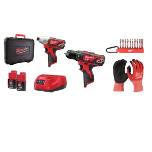 Kit Masina de insurubat cu impact, M12 BID, 12V + Masina de gaurit 12V, 2 baterii, incarcator, geanta, accesorii
