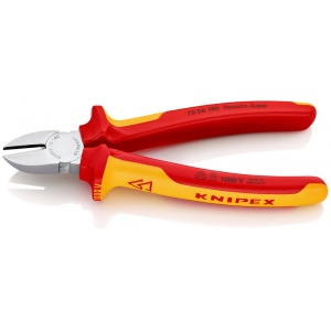 KNIPEX 70 06 180 SB Tăietor lateral (șfic) izolate, cu manere multicomponent, testate VDE cromat 180 mm (carton cu autoservire/în blister) - Img 2
