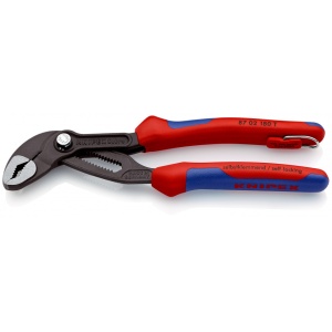 KNIPEX 87 02 180 T Cobra® Clește high tech pentru pompe de apă cu manşoane multicomponent, cu cârlig de fixare integrat pentru montarea unei siguranţe împotriva căderii bonderizat în culoarea gri 180 mm