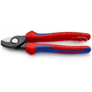 KNIPEX 95 12 165 T Foarfece de tăiat cabluri cu manşoane multicomponent, cu cârlig de fixare integrat pentru montarea unei siguranţe împotriva căderii brunat 165 mm