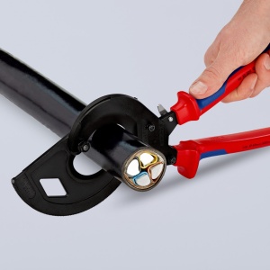 KNIPEX 95 32 320 Foarfeca pentru cabluri (principiul clichetului, 3 trepte) cu manşoane multicomponent vopsit negru 320 mm - Img 6