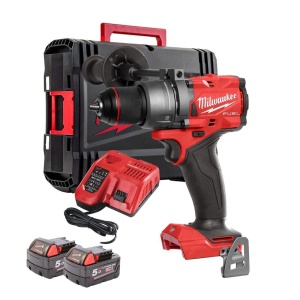 Masina de gaurit cu percutie Milwaukee M18FPD3, cuplu maxim 158 Nm, echipata cu 2 baterii 5Ah, incarcator, valiza