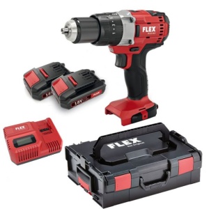 Masina de gaurit si insurubat cu percutie cu acumulatori Flex PD 2G 18.0/2.5 Set, cuplu maxim 65 Nm, Li-Ion 18V / 2.5Ah, 2 acumulatori, incarcator si valiza de transport - Img 1