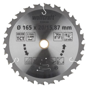 Panza pentru fierastrau circular cu acumulatori Wolfcraft 6344000, diametru 165 mm, diametru interior disc 15.87, 20 mm, latime taiere 1.8 mm, 24 dinti, seria mov