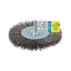 Perie tip disc cu fir ondulat Wolfcraft 8471000, D 100 mm, tija cilindrica D 6 mm, grosimea sarmei 7 mm - Img 2