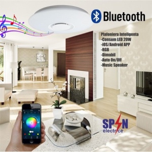 Plafoniera Led Aquila rotunda fi400 Smart Bluetooth RGB si functie Audio 24W =200W - Img 3