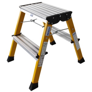 Scara mobila Monto Rolly galbena dubla 2x2 trepte, cu roti retractabile automat - Img 1