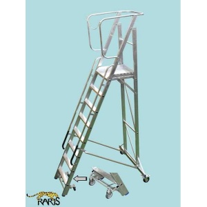 Scara platforma aluminiu RARIS, trepte late, blocare la picior, mobila, pliabila, tip SPMS - Img 1