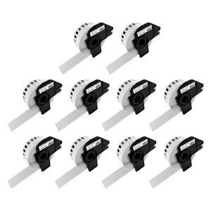 Set 10 Etichete inguste modul continuu DK-22210 albe 29mm x 30.48m suport plastic inclus compatibile Brother DK-22210 DK22210