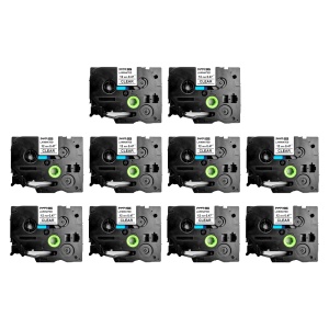 Set 10 Etichete SG compatibile Brother TZe-131 12mm x 8m Negru Transparent Sanco Grup SG - Img 1