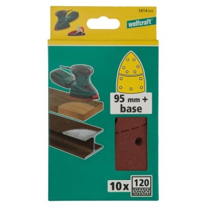 Set 10 foi abrazive autoadezive Wolfcraft 1814000, Gr. 120, perforate, foaie delta 95 mm + foaie baza cu scai - Img 2