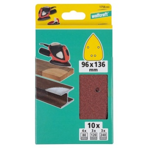 Set 10 foi abrazive Wolfcraft 1756000, Gr. 80/120/240, perforate, cu scai, 136x96 mm - Img 2