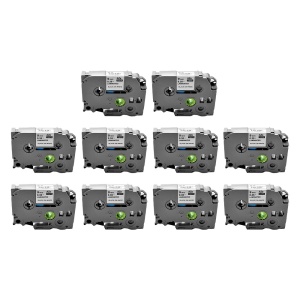 Set 10 x Etichete compatible Brother TZe-221 9mm x 8m negru alb Caseta Gri