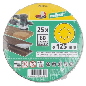Set 25 foi abrazive Wolfcraft 2070100, prindere velcro, pentru lemn, D 125 mm, P80 - Img 2