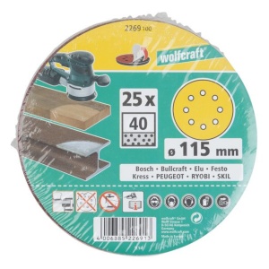 Set 25 foi abrazive Wolfcraft 2269100, prindere velcro, pentru lemn, D 115 mm, P40 - Img 2