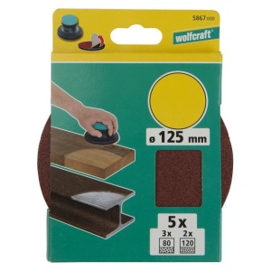 Set 5 discuri slefuire Easy fix Wolfcraft 5867000, pentru lemn, granulatie 80/120, 125 mm, prindere cu scai - Img 2