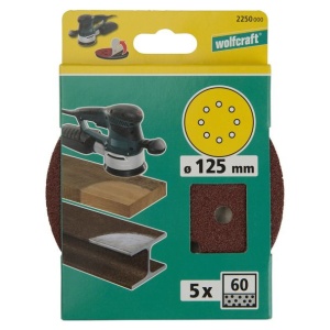 Set 5 foi abrazive Wolfcraft 2250000, prindere velcro, pentru lemn, D 125 mm, P60 - Img 2