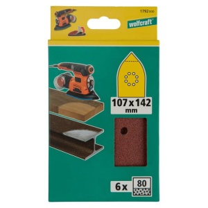 Set 6 foi abrazive autoadezive Wolfcraft 1792000, Gr. 80, perforate, 107x142 mm cu scai - Img 2