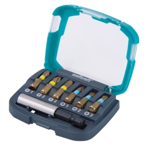 Set 7 piese Wolfcraft, hex 1/4" biti, L25 mm,adaptor magnetic,cutie plastic - Img 1
