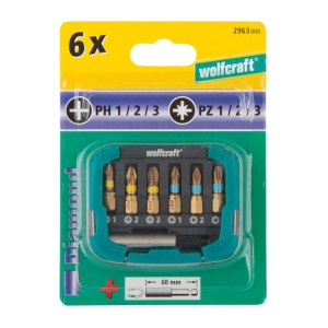 Set 7 piese Wolfcraft, hex 1/4" biti, L25 mm,adaptor magnetic,cutie plastic - Img 4