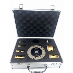 Set carote diamantate pt. gresie portelanata & piatra - diam. 6, 8, 10, 20, 35, 68 (mm), freza conica, disc diamantat slefuire si ceara racire PREMIUM - DXDY.GOLDrill.9SET