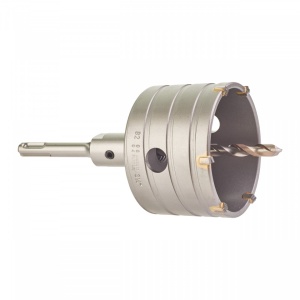 Set carote SDS-Plus TCT, Ø 82x50 mm [ Carotă cu dinți din carbură, tijă SDS-Plus cu lungime de 105 mm, burghiu de centrare din carbură 8 x 120 mm și șift aruncător ]