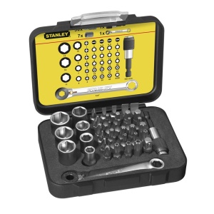 Stanley 1-13-907 Set insurubare 30 biti 25 mm + 8 chei tubulare + adaptor magnetic+ clichet 1/4"