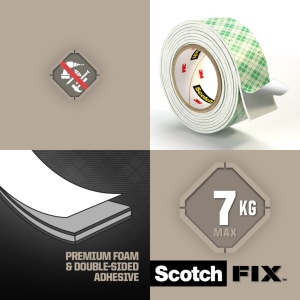 Bandă dublu adezivă montare suprafețe interioare, 19 mm x 1,5 m, 3M Scotch-Fix™ - Img 5