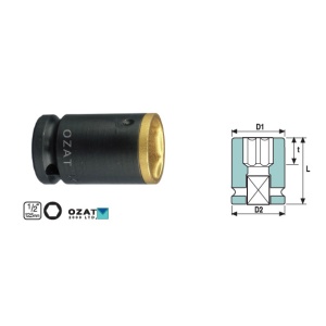 Cap cheie tubulara impact cu profil protectie de aluminiu OZAT 1/2" 6 laturi, scurta 19mm L50mm