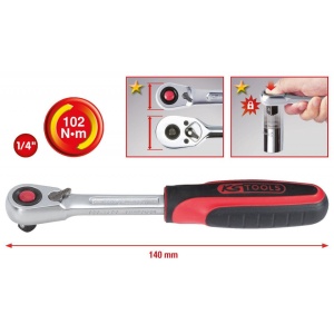 Clichet cu schimbare de direcție KS Tools 1/4" SlimPOWER, 72 de dinți - Img 2
