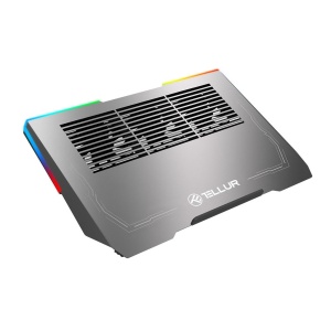 Cooler laptop Tellur Shade, 17", 3 ventilatoare, RGB LED, USB, USB-C, aluminiu, Gri - Img 4
