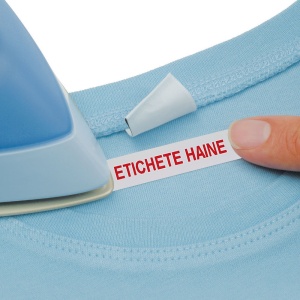 Etichete haine Iron-On 12mm x 2m rosu alb compatibile Dymo 18769 S0718850 18773 18777, functioneaza si cu imprimanta AIMO P12 - Img 2