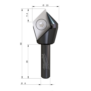 Freza pentru caneluri in V cu cutite din carbura interschimbabile Milwaukee S8, 23/60mm - Img 4