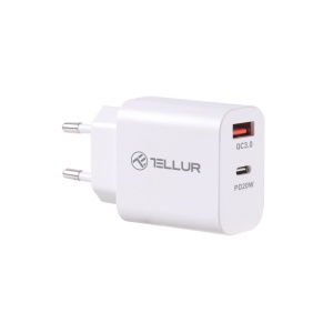 Încărcător priză Tellur PDHC101 cu două porturi, PD 20W + QC3.0 18W, alb - Img 1