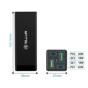 Încărcător priză Tellur PDHC2 65W (2xPD 2xQC3.0), EU,UK,US, negru - Img 4