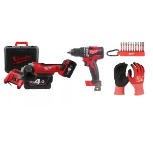 Kit Polizor unghiular cu acumulator, HD18 AG115-402C, 18 V+ Masina de gaurit 18V, 2 baterii, incarcator, geanta, accesorii