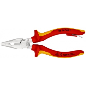 KNIPEX 08 26 145 T Cleşte combinat cu vârf izolat cu manșoane-multicomponent, verificat de VDE, cu cârlig de fixare integrat, izolat, pentru montarea unei siguranțe împotriva căderii cromat 145 mm - Img 3