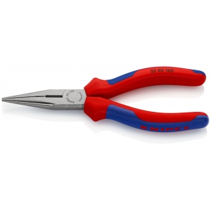 KNIPEX 25 02 160 Clește plat-rotund cu tăiș (patent cu cioc drept) cu manşoane multicomponent vopsit negru 160 mm