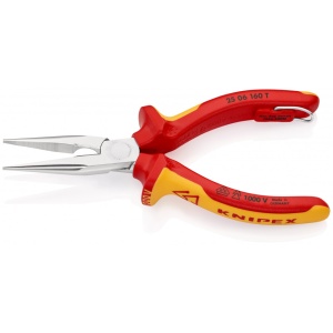 KNIPEX 25 06 160 T Clește plat-rotund cu tăiș (patent cu cioc drept) izolat cu manșoane-multicomponent, verificat de VDE, cu cârlig de fixare integrat, izolat, pentru montarea unei siguranțe împotriva căderii cromat 160 mm - Img 2