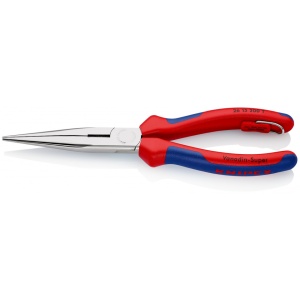 KNIPEX 26 15 200 T Clește plat-rotund cu tăiș (patent cu cioc angular) cu manşoane multicomponent, cu cârlig de fixare integrat pentru montarea unei siguranţe împotriva căderii cromat 200 mm