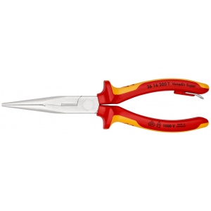 KNIPEX 26 16 200 T Clește plat-rotund cu tăiș (patent cu cioc angular) izolat cu manșoane-multicomponent, verificat de VDE, cu cârlig de fixare integrat, izolat, pentru montarea unei siguranțe împotriva căderii cromat 200 mm - Img 3