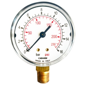 Manometru D63 mm cu racord inferior 1/4", 16 bar, FIAC