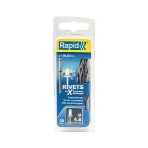 Nituri Rapid otel inoxidabil diametru 4.8mm x 25mm, burghiu metal HSS inclus, 50buc set, 5000398